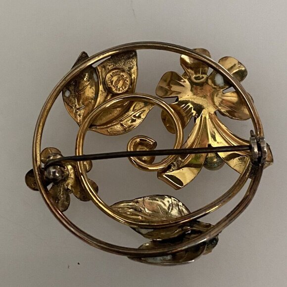 Vintage Signed Barclay Circle Wreath Brooch Pin Faux Seed‎ Pearl Gold Tone 1.5" - Picture 8 of 16